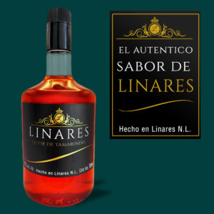 El autentico sabor de Linares licor de tamarindo fondo verde oscuro